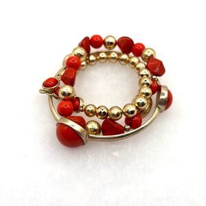 Maximalist Statement Gold and Red Beaded Bracelet Set of 3